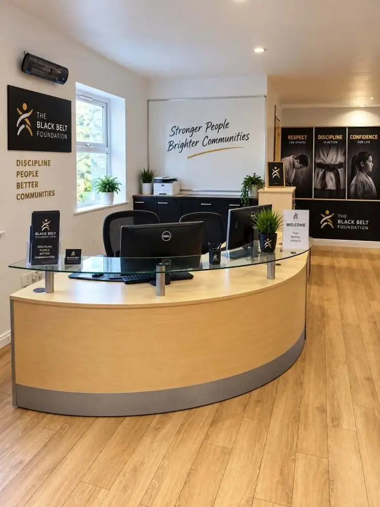 Reception desk at The Black Belt Foundation academy Chorley